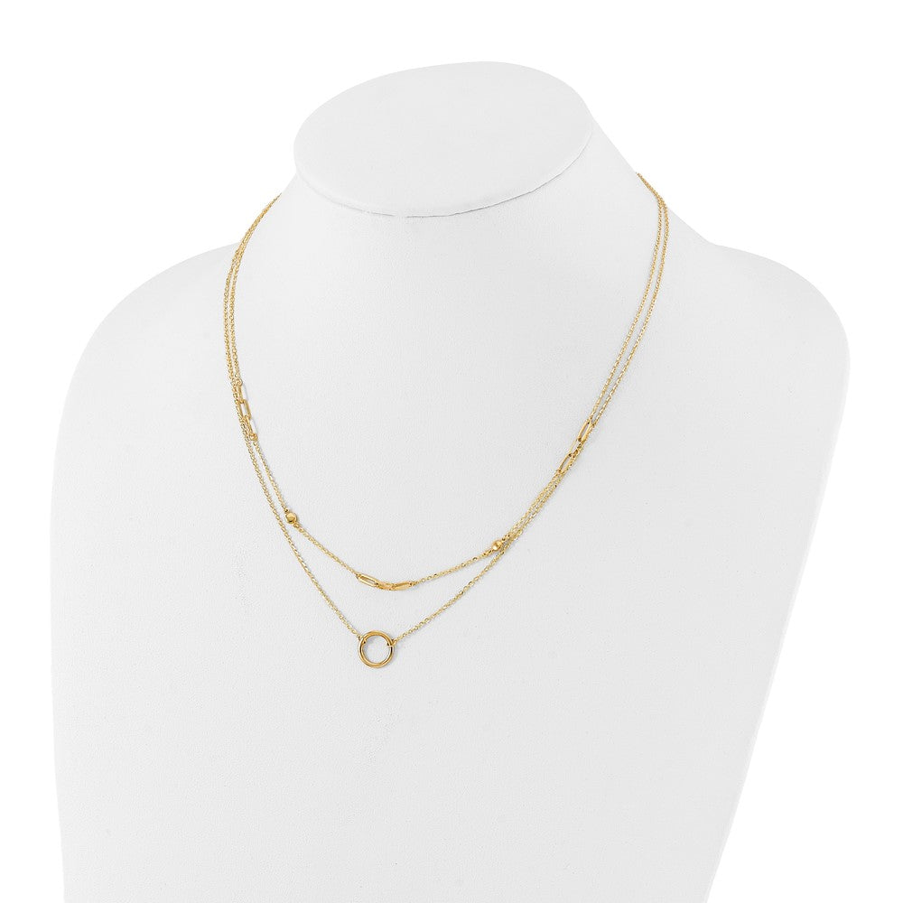 14K Gelbgold Poliert Doppelt Layer Halskette
