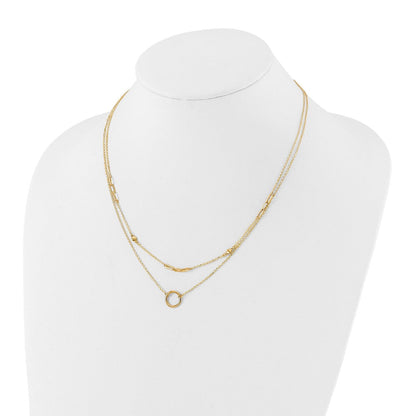 14K Gelbgold Poliert Doppelt Layer Halskette