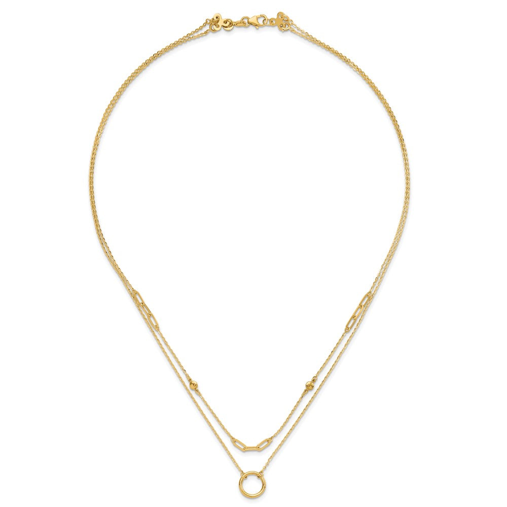 14K Gelbgold Poliert Doppelt Layer Halskette