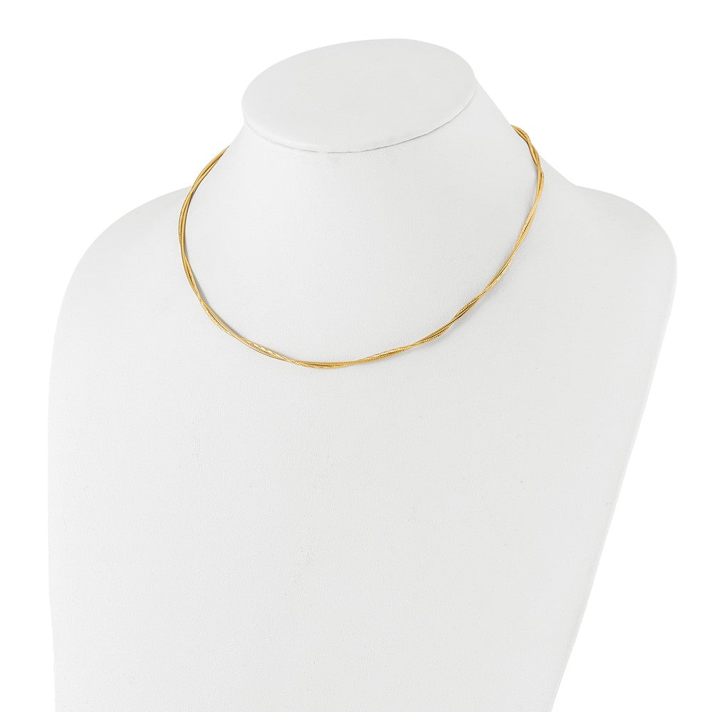 14K Gelbgold Poliert und Diamantiert Gedreht 2 Strang Neckwire Halskette
