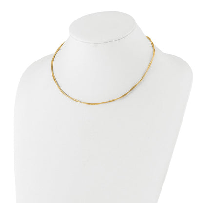14K Gelbgold Poliert und Diamantiert Gedreht 2 Strang Neckwire Halskette