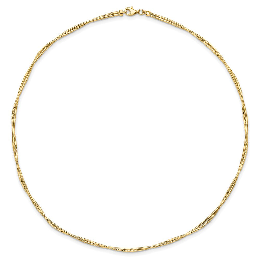 14K Gelbgold Poliert und Diamantiert Gedreht 2 Strang Neckwire Halskette
