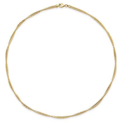 14K Gelbgold Poliert und Diamantiert Gedreht 2 Strang Neckwire Halskette