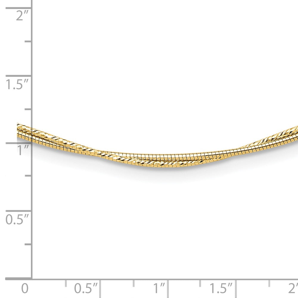14K Gelbgold Poliert und Diamantiert Gedreht 2 Strang Neckwire Halskette