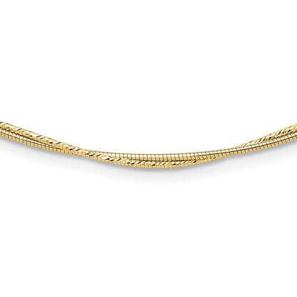 14K Gelbgold Poliert und Diamantiert Gedreht 2 Strang Neckwire Halskette