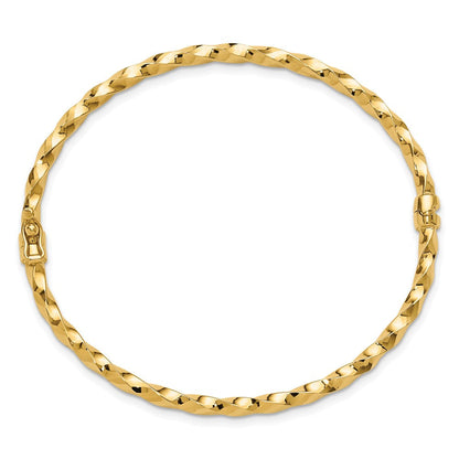 14K Gelbgold Poliert und Diamantiert Gedreht Klappbar Armreif