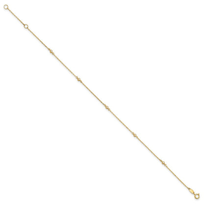 14K Gelbgold Poliert Zirkonia Station 9 Zoll Plus 1 Zoll. Verlängerung. Fußkettchen