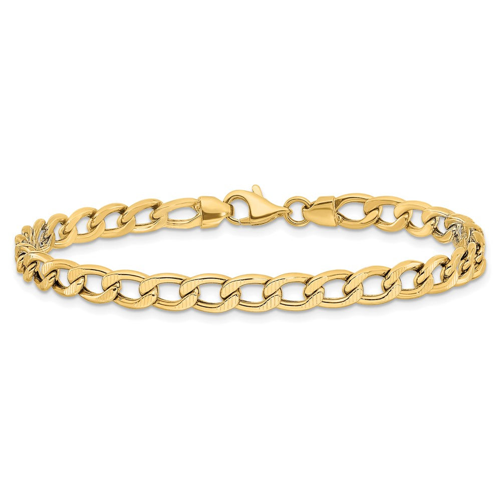 14K Gelbgold Poliert und Strukturiert Glieder Armband