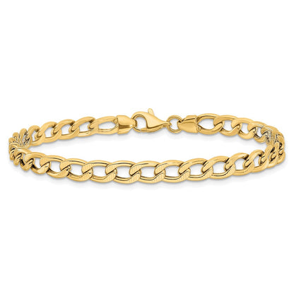 14K Gelbgold Poliert und Strukturiert Glieder Armband