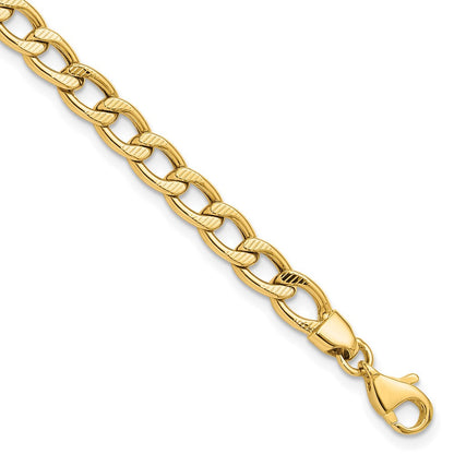 14K Gelbgold Poliert und Strukturiert Glieder Armband