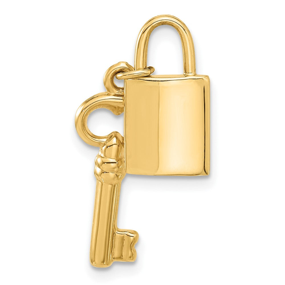 14K Gelbgold Poliert Schloss und Key Anhänger