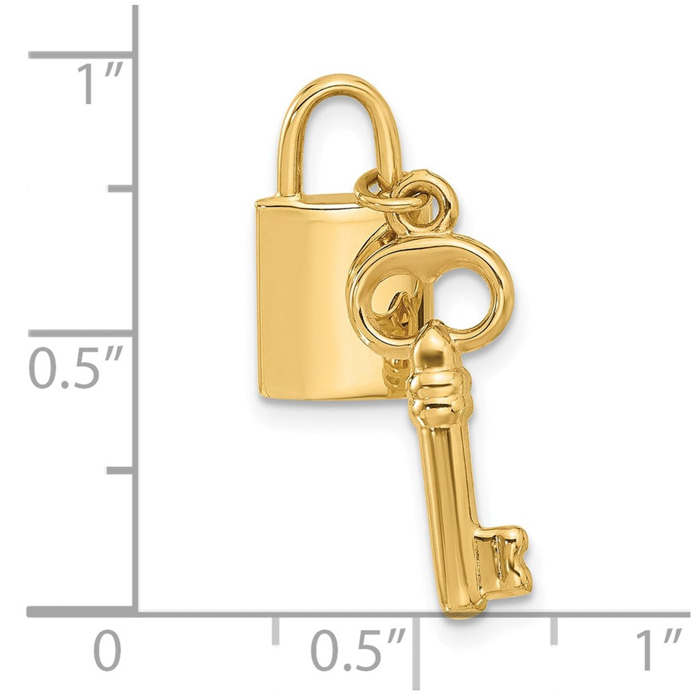 14K Gelbgold Poliert Schloss und Key Anhänger