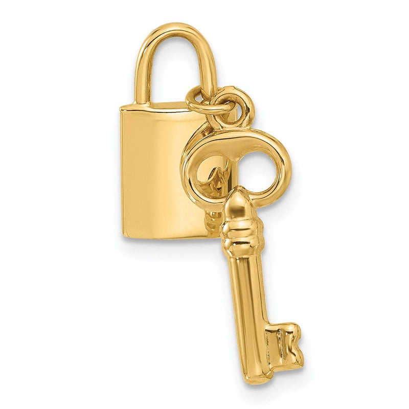 14K Gelbgold Poliert Schloss und Key Anhänger