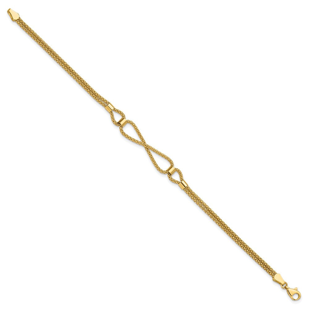 14K Gelbgold Poliert 2 Strang Fantasie Armband
