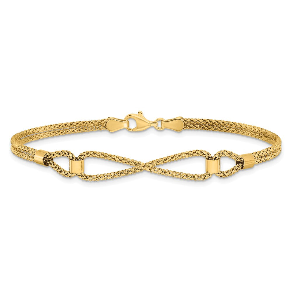 14K Gelbgold Poliert 2 Strang Fantasie Armband