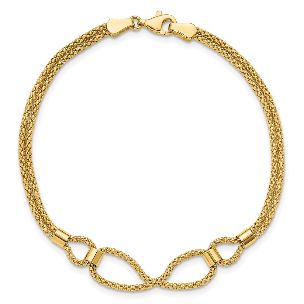 14K Gelbgold Poliert 2 Strang Fantasie Armband
