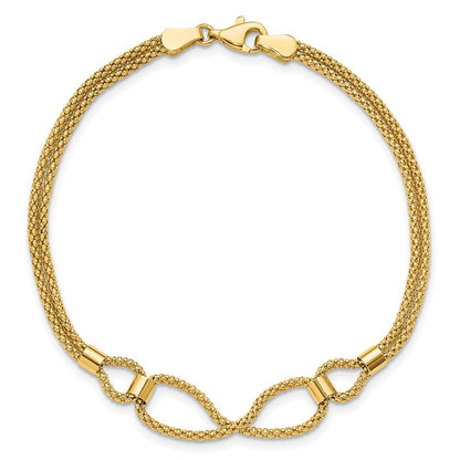 14K Gelbgold Poliert 2 Strang Fantasie Armband