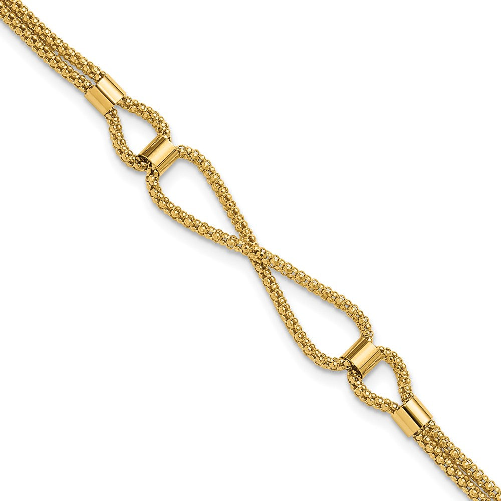 14K Gelbgold Poliert 2 Strang Fantasie Armband