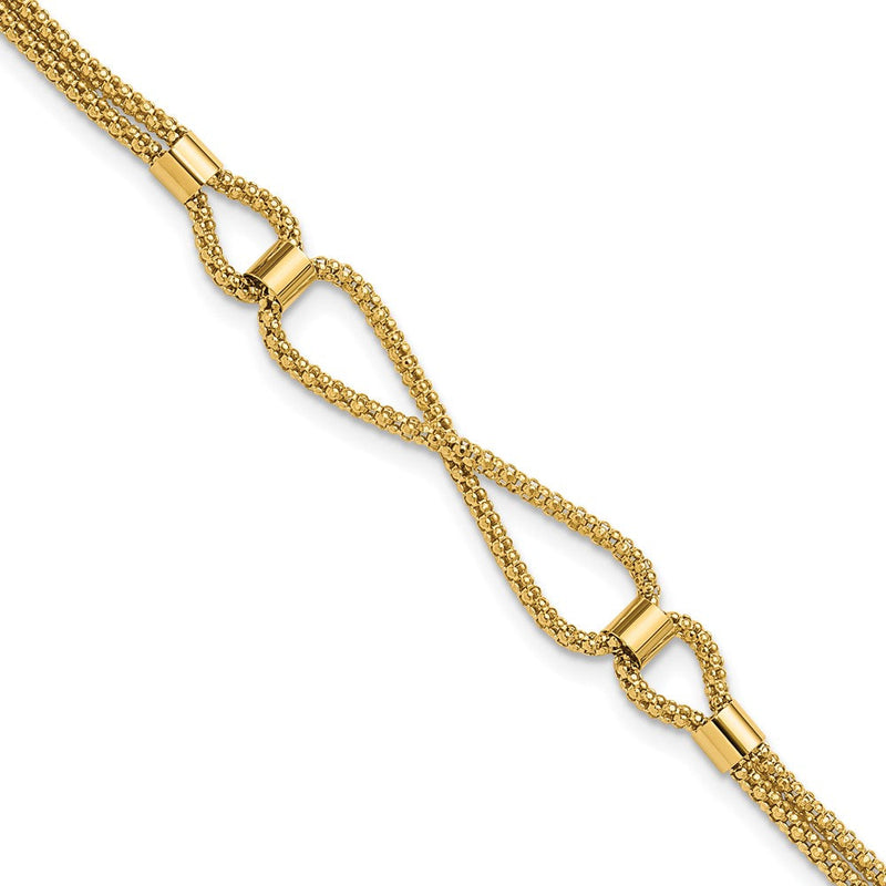 14K Gelbgold Poliert 2 Strang Fantasie Armband