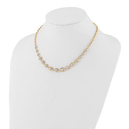 14K Bicolor Poliert mit Diamantiert Perlen Fantasie Halskette