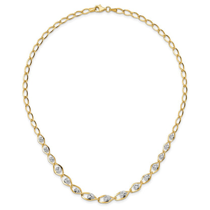 14K Bicolor Poliert mit Diamantiert Perlen Fantasie Halskette