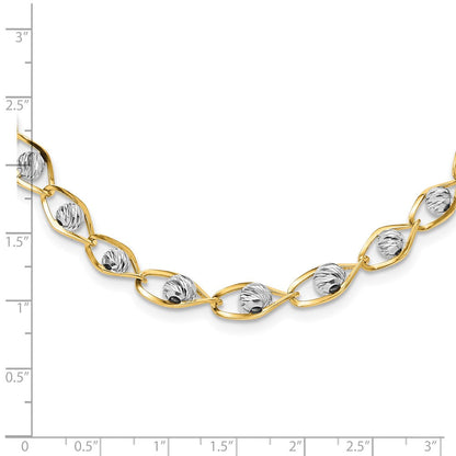 14K Bicolor Poliert mit Diamantiert Perlen Fantasie Halskette