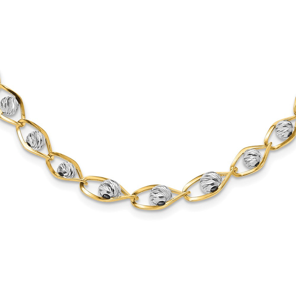 14K Bicolor Poliert mit Diamantiert Perlen Fantasie Halskette