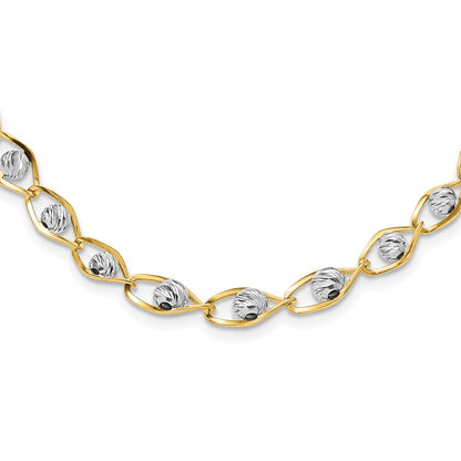 14K Bicolor Poliert mit Diamantiert Perlen Fantasie Halskette