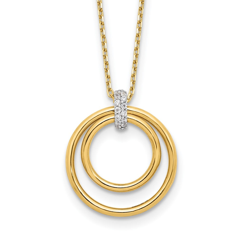14K Bicolor Poliert Zirkonia Kreise Halskette