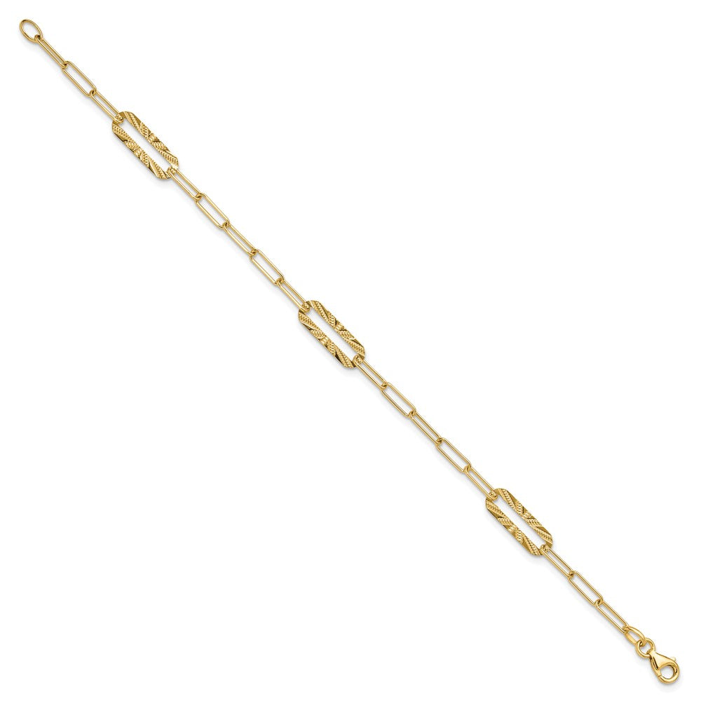 14K Gelbgold Poliert und Strukturiert Fantasieglieder Armband