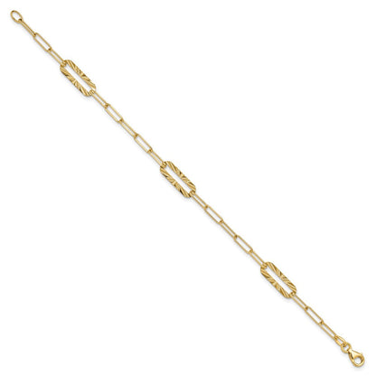 14K Gelbgold Poliert und Strukturiert Fantasieglieder Armband