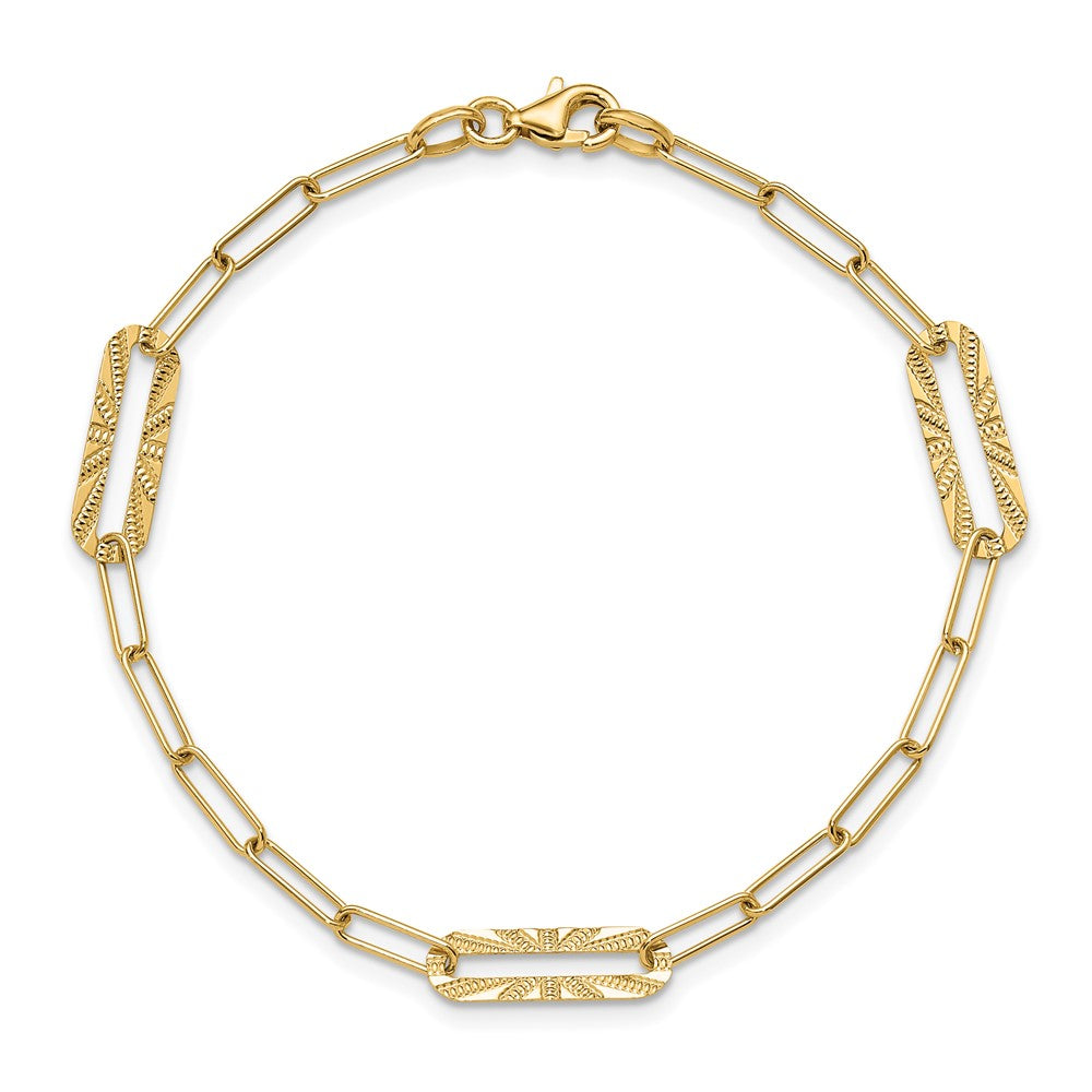 14K Gelbgold Poliert und Strukturiert Fantasieglieder Armband
