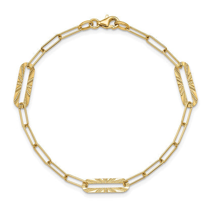 14K Gelbgold Poliert und Strukturiert Fantasieglieder Armband