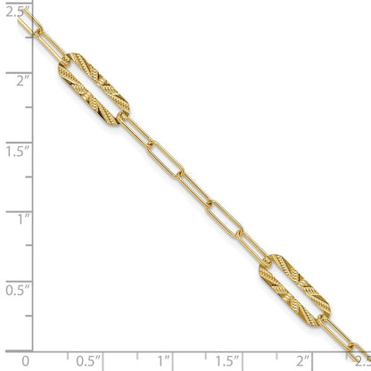 14K Gelbgold Poliert und Strukturiert Fantasieglieder Armband