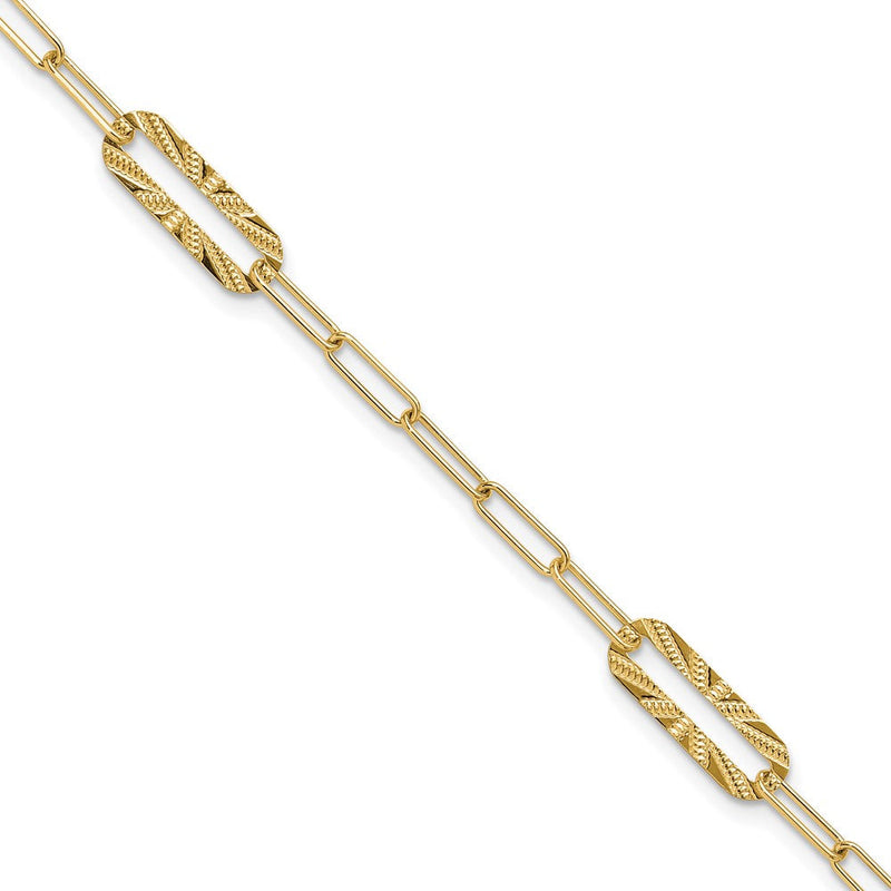 14K Gelbgold Poliert und Strukturiert Fantasieglieder Armband