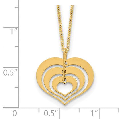 14K Gelbgold Poliert Herz Anhänger mit 1 Zoll Verlängerung. Halskette