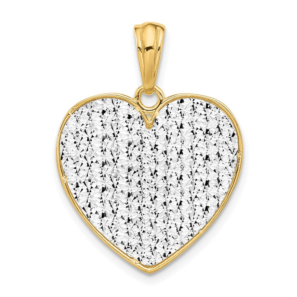 14K Bicolor Poliert und Diamant Schliff Herz Anhänger