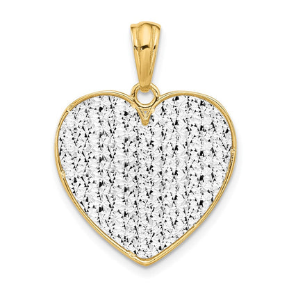 14K Bicolor Poliert und Diamant Schliff Herz Anhänger