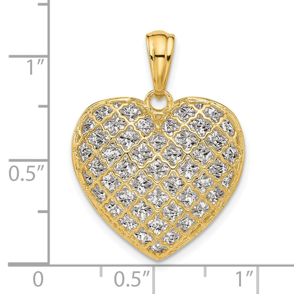 14K Bicolor Poliert und Diamant Schliff Herz Anhänger