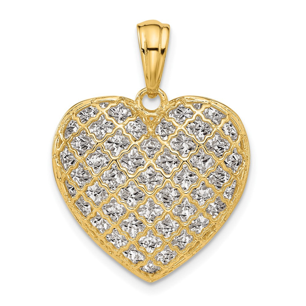 14K Bicolor Poliert und Diamant Schliff Herz Anhänger