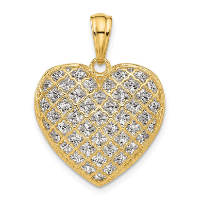 14K Bicolor Poliert und Diamant Schliff Herz Anhänger