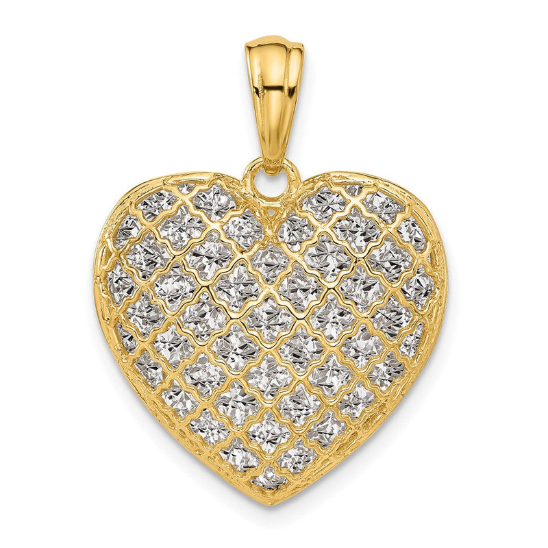 14K Bicolor Poliert und Diamant Schliff Herz Anhänger