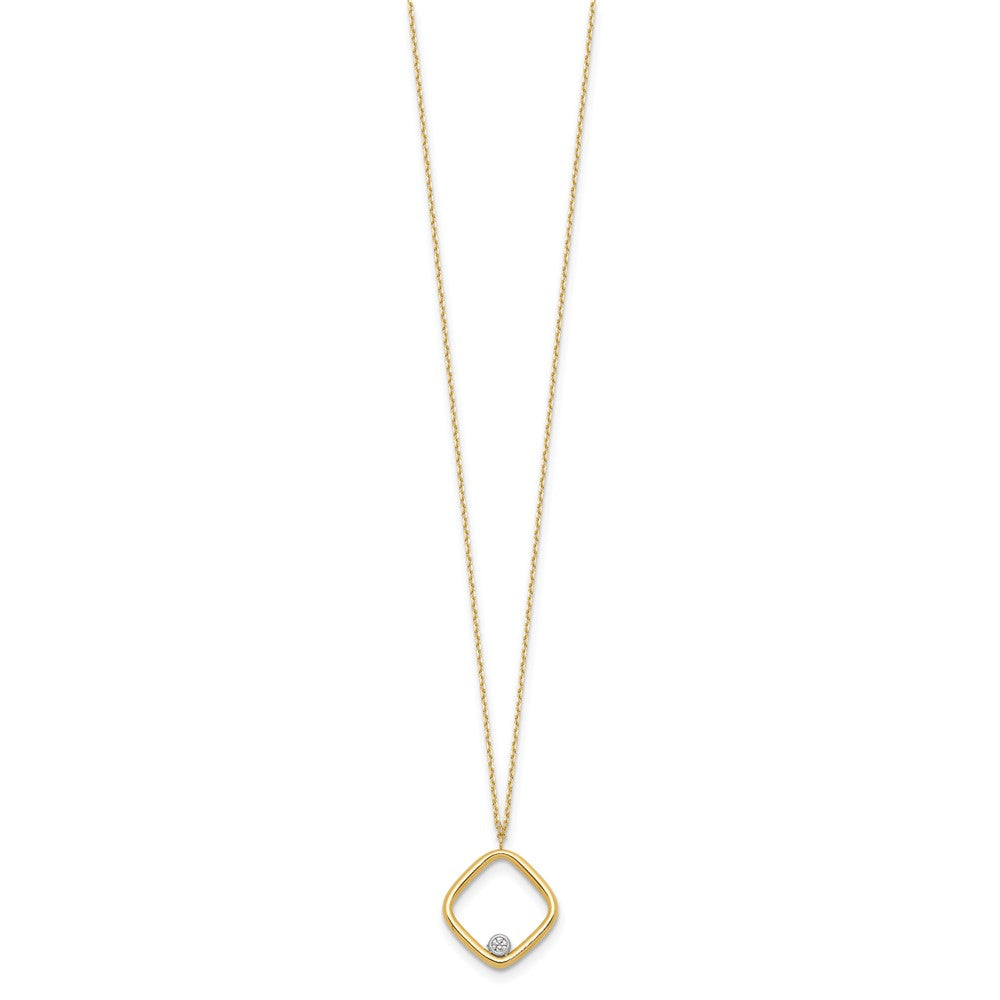 14K Gelbgold mit Rhodium Poliert Zirkonia Quadratisch Halskette