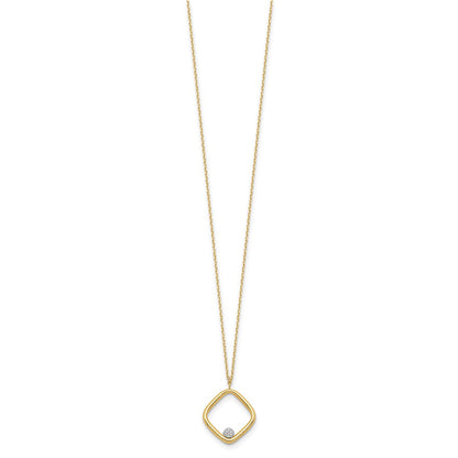 14K Gelbgold mit Rhodium Poliert Zirkonia Quadratisch Halskette