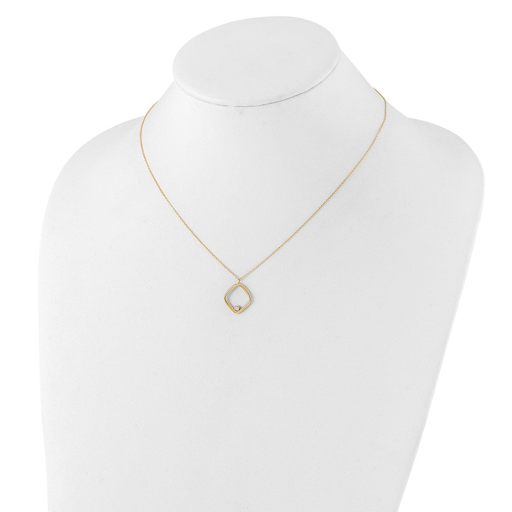 14K Gelbgold mit Rhodium Poliert Zirkonia Quadratisch Halskette