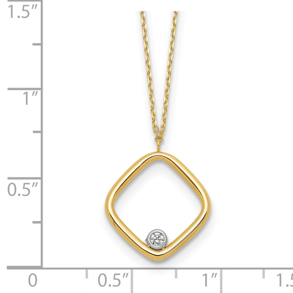 14K Gelbgold mit Rhodium Poliert Zirkonia Quadratisch Halskette