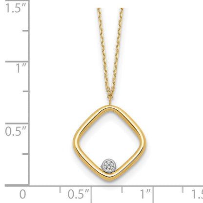 14K Gelbgold mit Rhodium Poliert Zirkonia Quadratisch Halskette