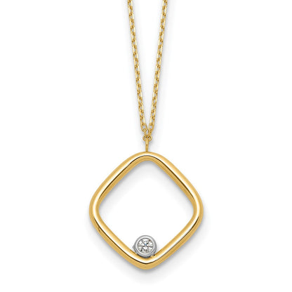 14K Gelbgold mit Rhodium Poliert Zirkonia Quadratisch Halskette
