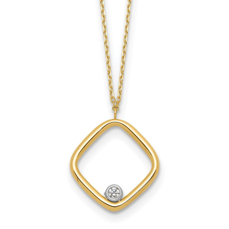 14K Gelbgold mit Rhodium Poliert Zirkonia Quadratisch Halskette
