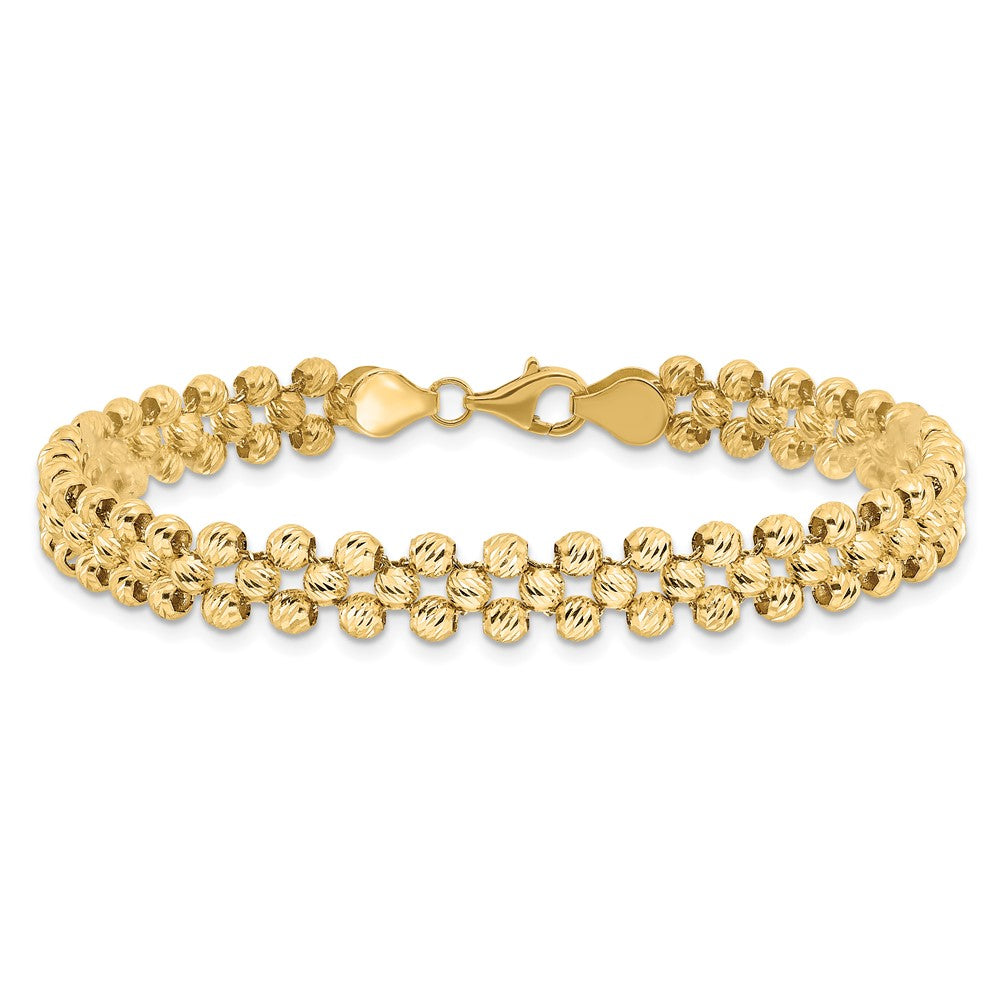 14K Gelbgold Poliert und Diamantiert Fantasie Gekugelt Glieder Armband